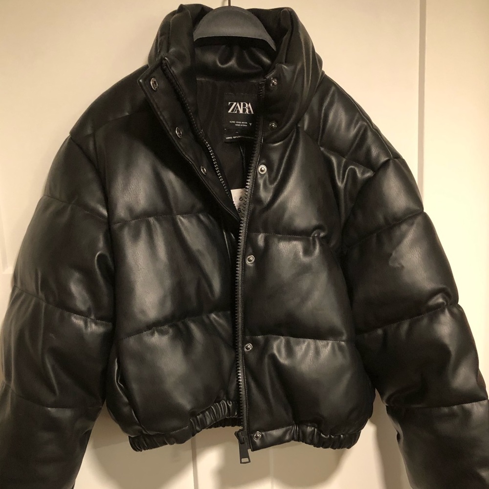 Faux Leather Puffer Jacket